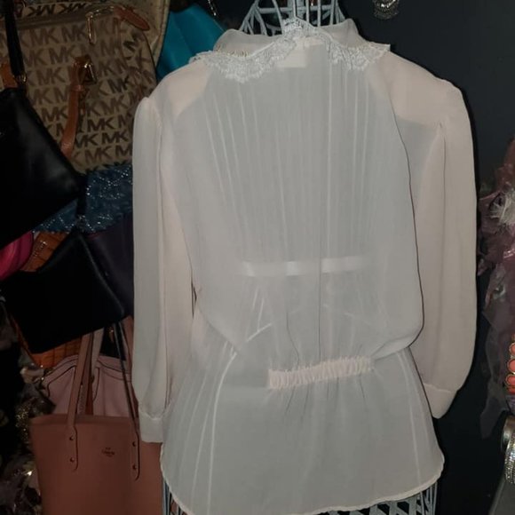 Vintage Blush Embroidered Lace Chic Chiffon Top - Picture 3 of 8